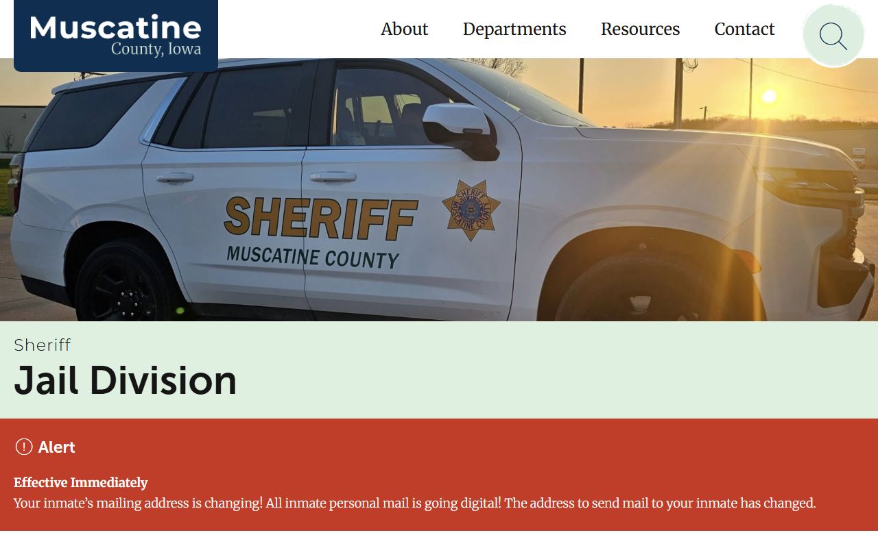 Muscatine County Jail inmate lookup jail division visitation mail and commissary page