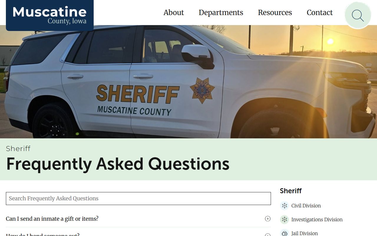 Muscatine County inmate population sheriff FAQ app booking and bond directions