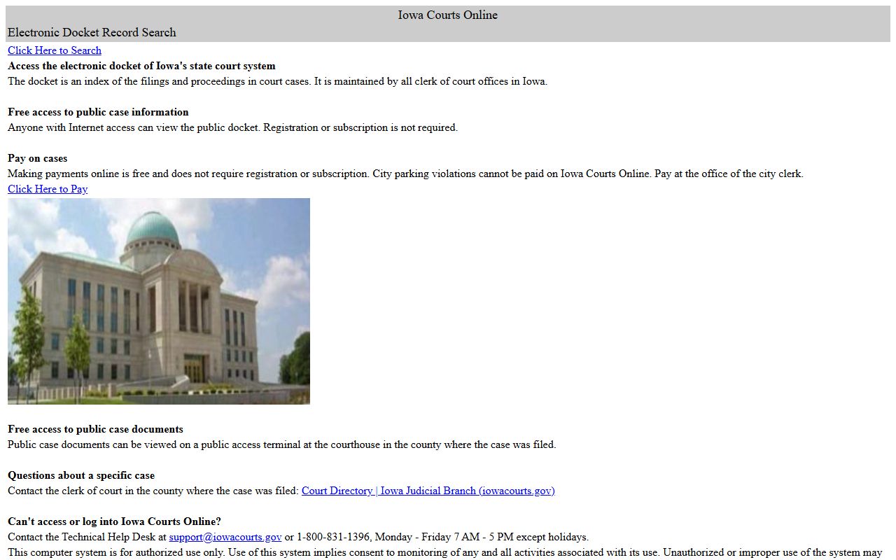 Muscatine County court records after arrest Iowa Courts Online search page
